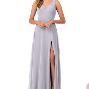 Azazie Alma Bridesmaid Dress in “Fog”